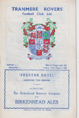 Tranmere Rovers v Reading Match Programme 1967-08-25